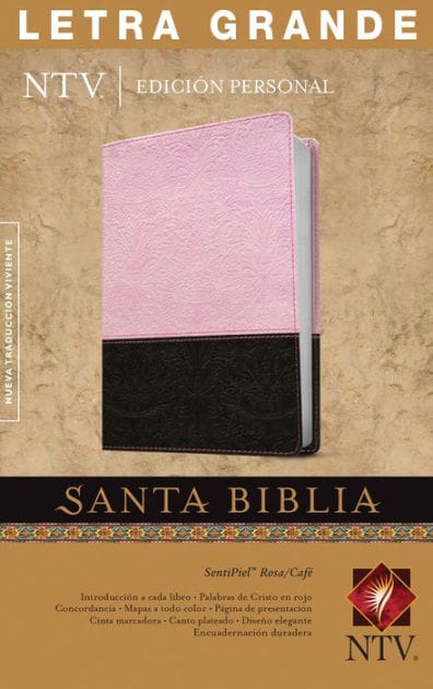 Santa Biblia NTV, Edición personal, letra grande (SentiPiel, Rosa/Café, Índice, Letra Roja)