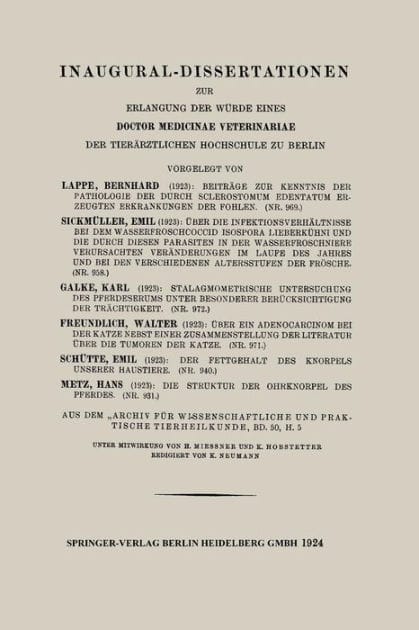 Beiträge zur Kenntnis der Pathologie der durch Sclerostomum Edentatum erzeugten Erkrankungen der Fohlen
