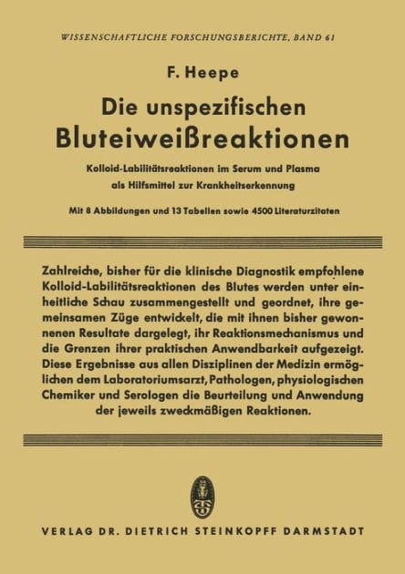 Die unspezifischen Bluteiweissreaktionen: Kolloid-Labilitätsreaktionen im Serum und Plasma als Hilfsmittel zur Krankheitserkennung