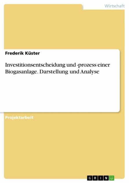 Investitionsentscheidung und -prozess einer Biogasanlage. Darstellung und Analyse