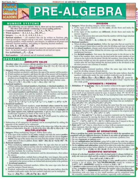 Pre-Algebra: QuickStudy Laminated Reference Guide