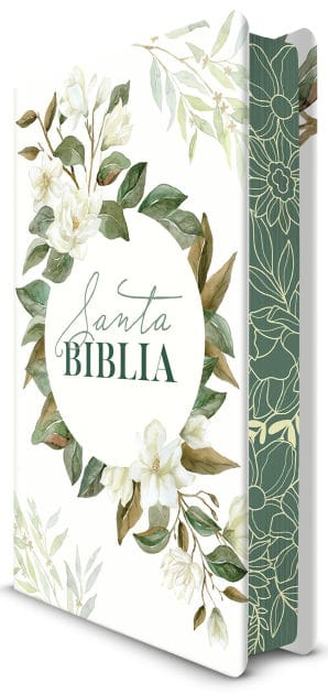 Biblia RVR 1960 letra grande tamaño manual, tapa dura con flores blancas y cantos pintados / Spanish Bible RVR 1960 Handy Size white flowers sprayed edges