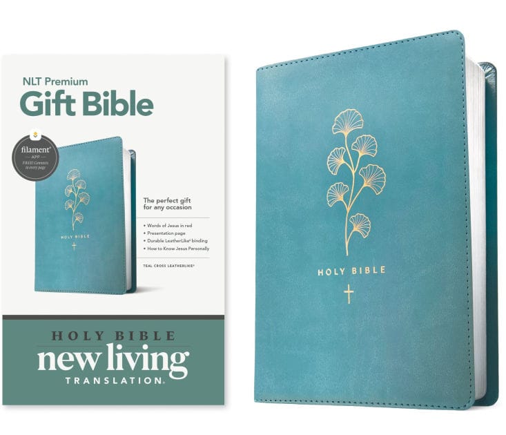 Premium Gift Bible NLT, Filament Enabled (LeatherLike, Teal Cross, Red Letter)