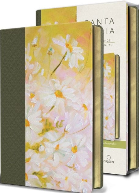 Biblia Reina Valera 1960 letra grande. Piel verde con flores, tamaño manual / Spanish Bible RVR 1960 Large Print. Imitation Green Leather With Flowers