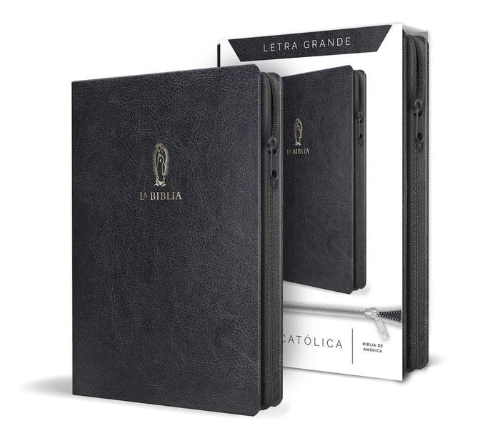 La Biblia Católica letra y tamaño grande. Símil piel negra, cremallera / Catholic Bible in spanish Black Leathersoft with Zipper
