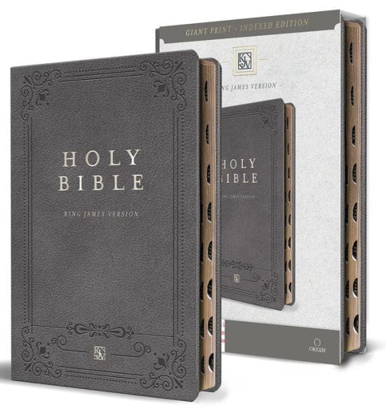 KJV Holy Bible, Giant Print Thinline Large format, Gray Premium Imitation Leather with Ribbon Marker, Red Letter, and Thumb Index