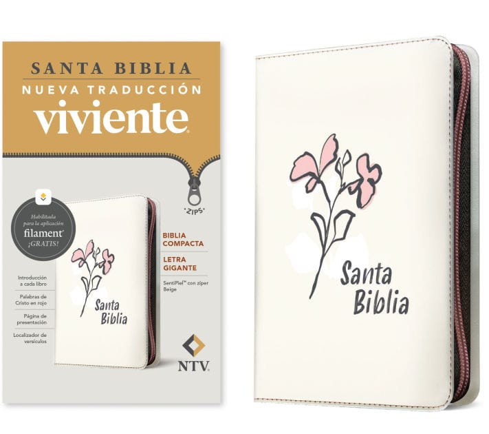 Biblia compacta NTV, letra gigante de zíper con Filament (SentiPiel, Beige, Letra Roja)