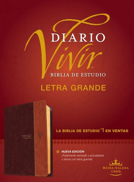 Biblia de estudio del diario vivir RVR60, letra grande (SentiPiel, Café/Café claro, Índice, Letra Roja)
