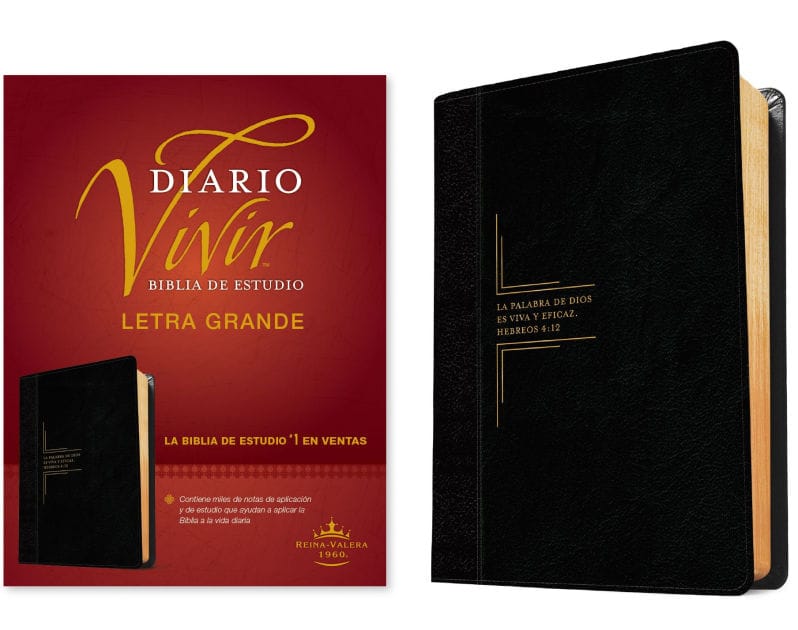 Biblia de estudio del diario vivir RVR60, letra grande (SentiPiel, Negro/Ónice, Letra Roja)