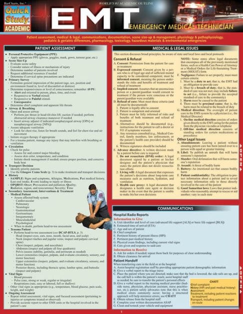 EMT - Emergency Medical Technician: QuickStudy Laminated Reference Guide