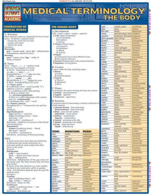 Medical Terminology: The Body: QuickStudy Laminated Reference Guide